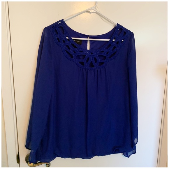 AB Studio Tops - Royal Blue blouse with sheer overlay